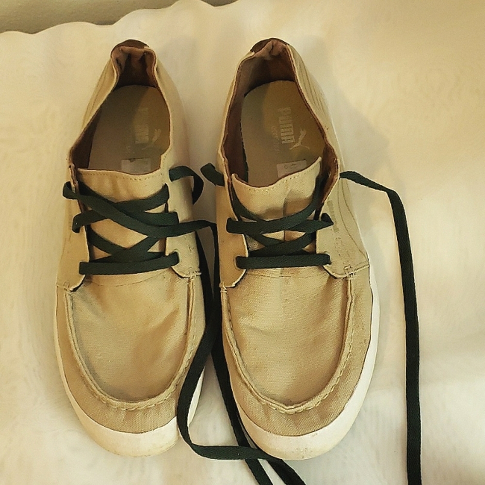 Puma Khaki Cotton Canvas Boat Shoes sz 12